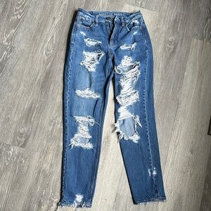American Eagle Outfitters Ripped Blue Straight Leg Jeans 000